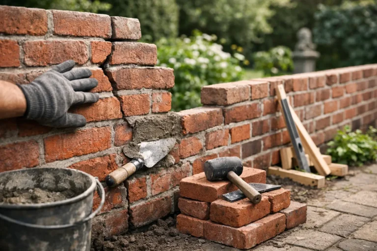 Garden Brick Wall Repair for Cracks and Leaning